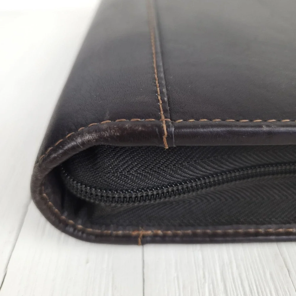 Vtg Franklin Covey 7-Ring Binder Planner Brown Full Grain Leather Zip 90s 10x8